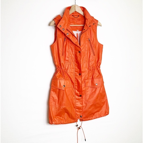 Tyler Boe Orange rain, slicker zip snap front hooded vest - Picture 7 of 9